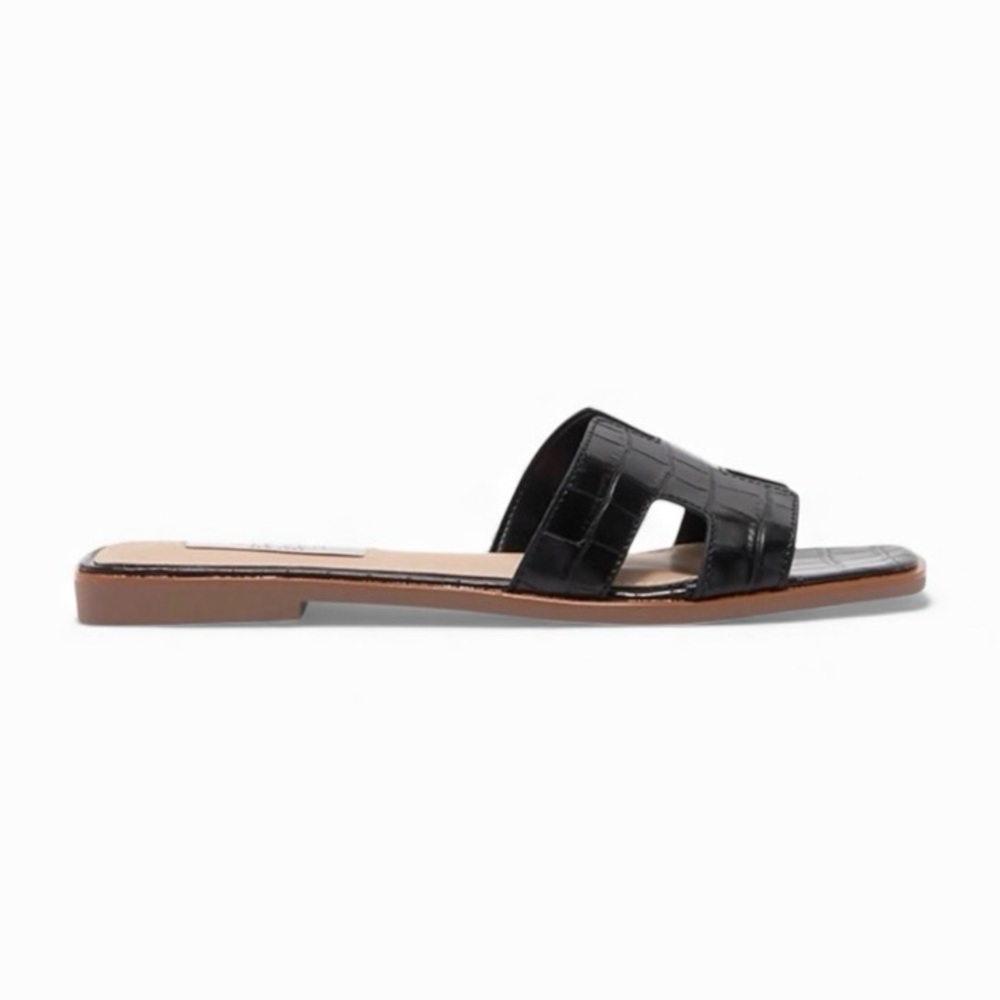 NEW STEVEN NEW YORK HARLIEN CROC EMBOSSED SLIDE SANDAL IN BLACK CROC - SIZE 8.5 - Picture 3 of 9